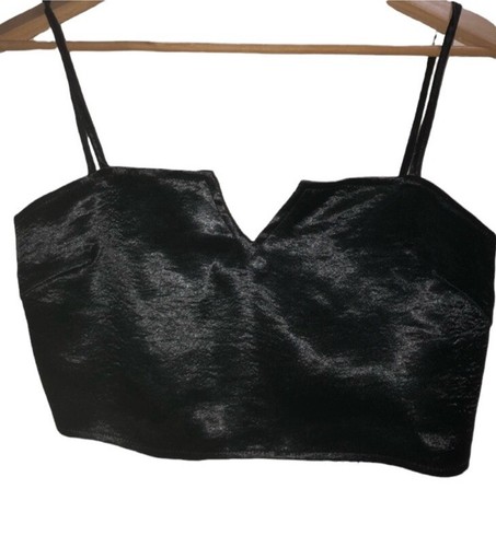 NWT Boohoo Black Satin Bralette Top US 6 S