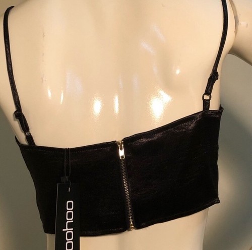 NWT Boohoo Black Satin Bralette Top US 6 S - photo 3