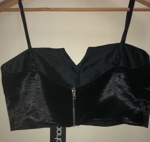 NWT Boohoo Black Satin Bralette Top US 6 S - photo 4