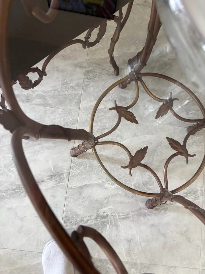Wrought iron round glass topped table and 2 chairs - photo 2