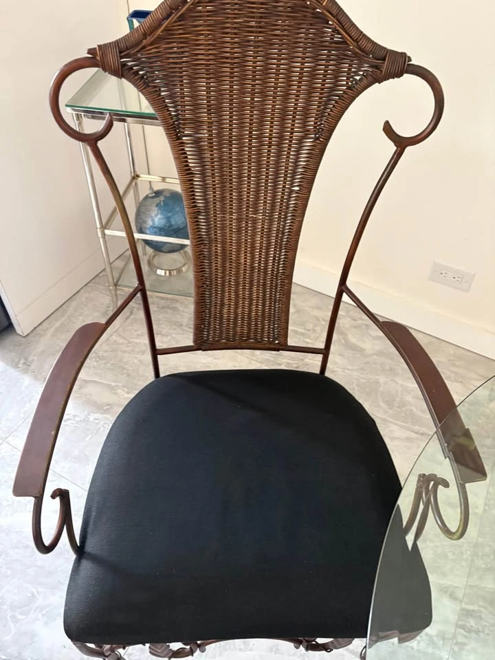Wrought iron round glass topped table and 2 chairs - photo 3
