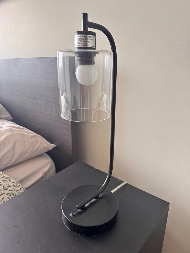 Pair of Modern Black Glass Table Lamps with USB Charging