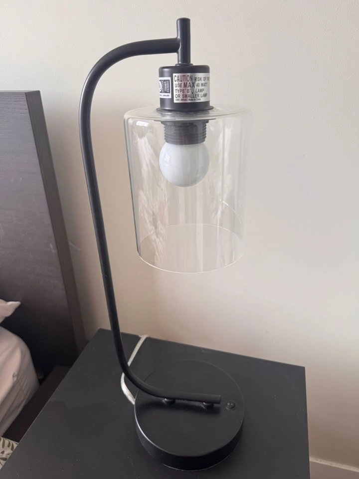 Pair of Modern Black Glass Table Lamps with USB Charging - photo 2