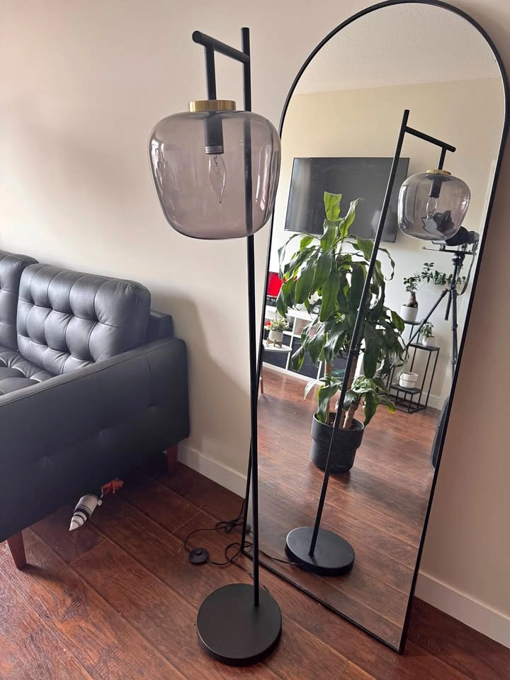 Modern Floor Lamp with Smoked Glass Shade