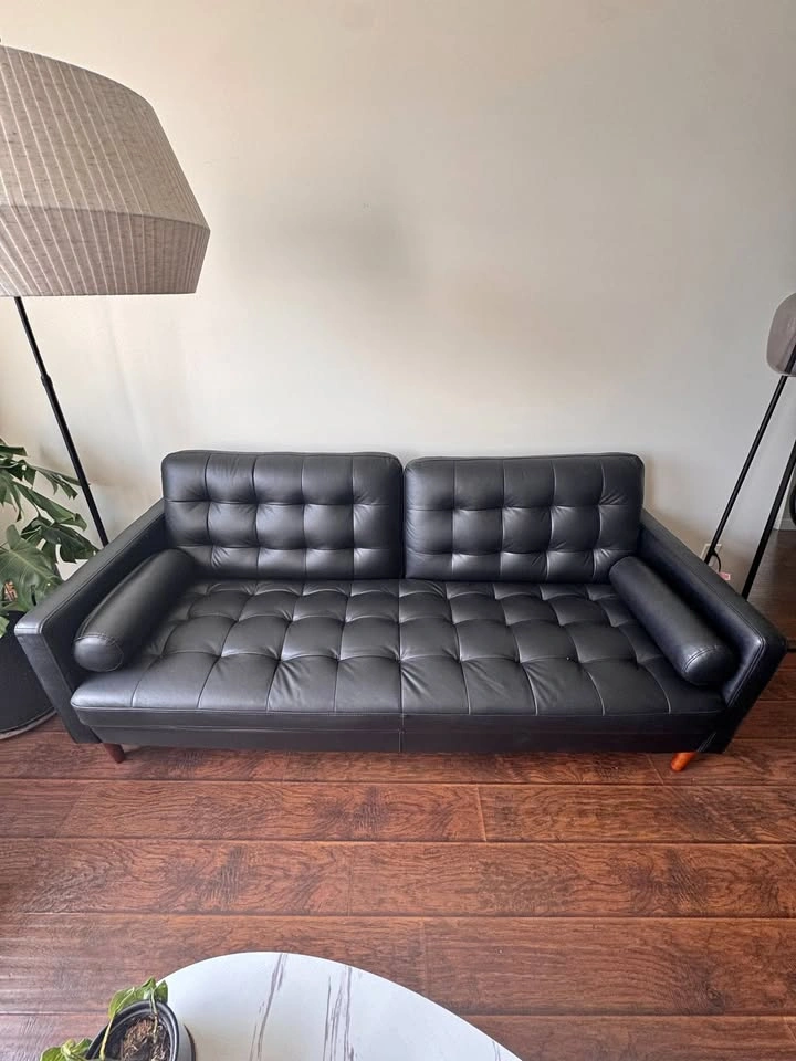 Modern Black Faux Leather Sofa