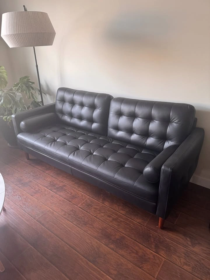 Modern Black Faux Leather Sofa - photo 2