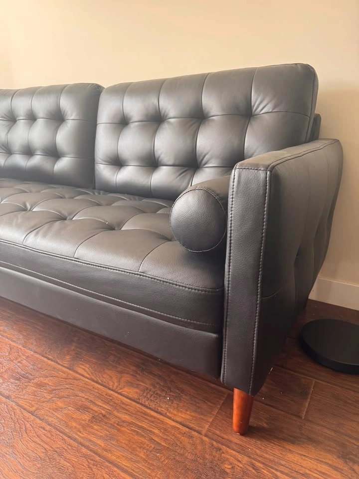 Modern Black Faux Leather Sofa - photo 3