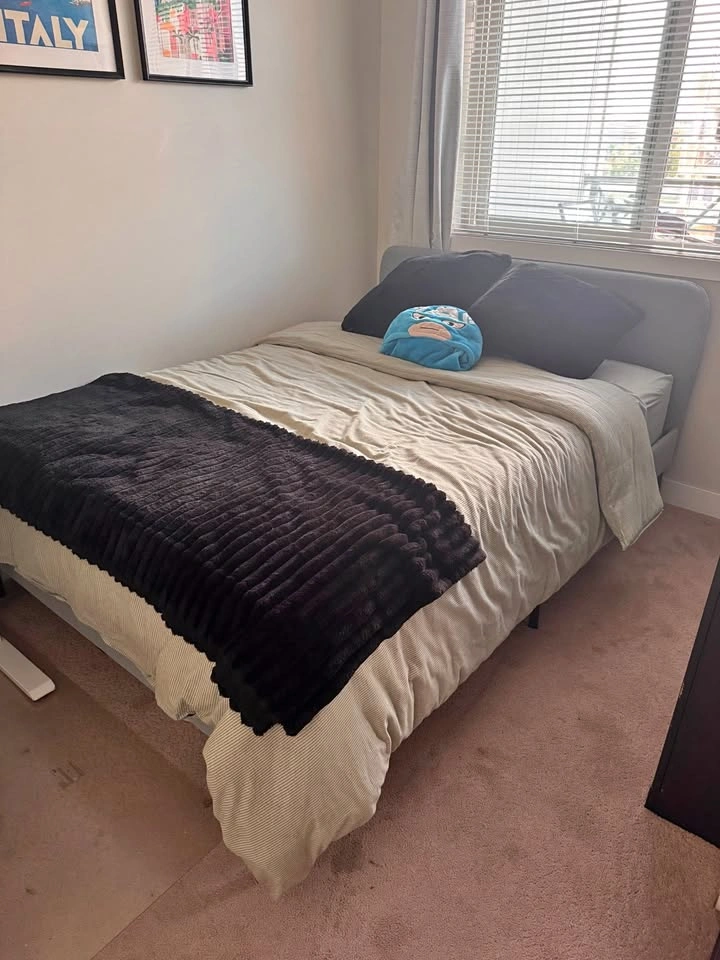 Queen Upholstered Bed Frame + Queen Mattress