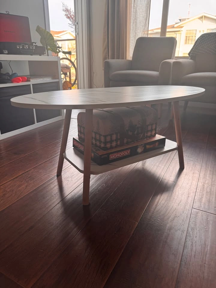 Modern Oval Coffee Table with Storage Shelf | Marble Look - photo 2