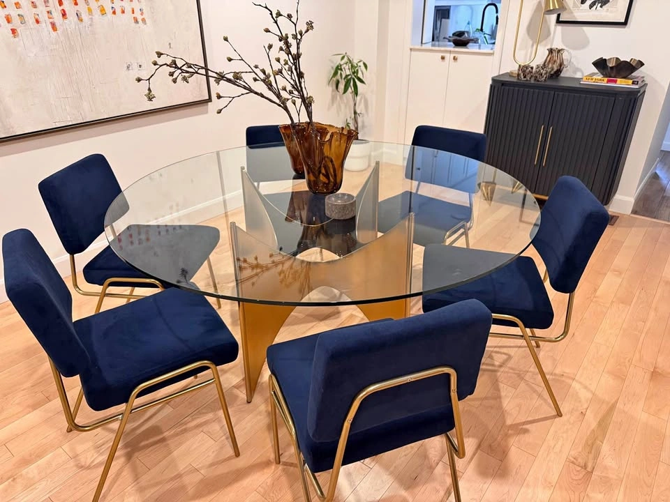 Elte Mid-Century Modern Style Dining Table with Glass Top