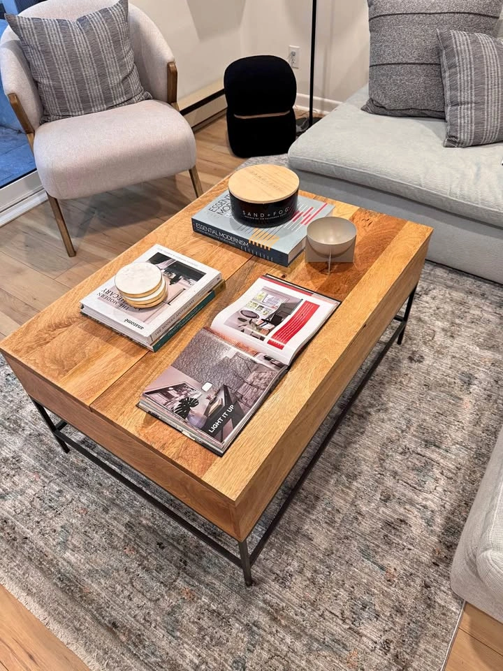 West Elm Industrial Solid Wood Storage Pop-Up Coffee Table