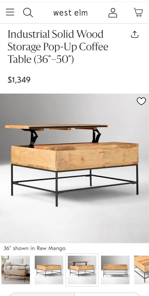West Elm Industrial Solid Wood Storage Pop-Up Coffee Table - photo 4