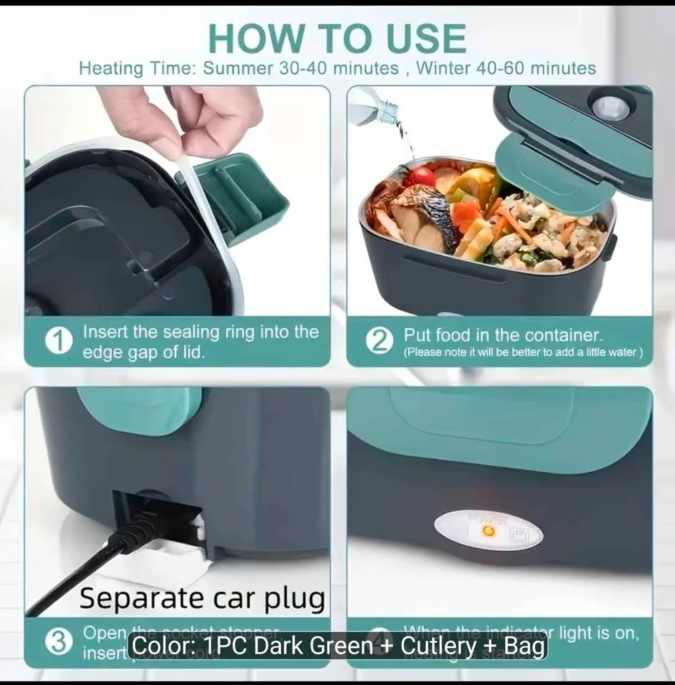 50.7oz Electric Heated Lunch Box with Car Plug (12V/24V) - photo 2