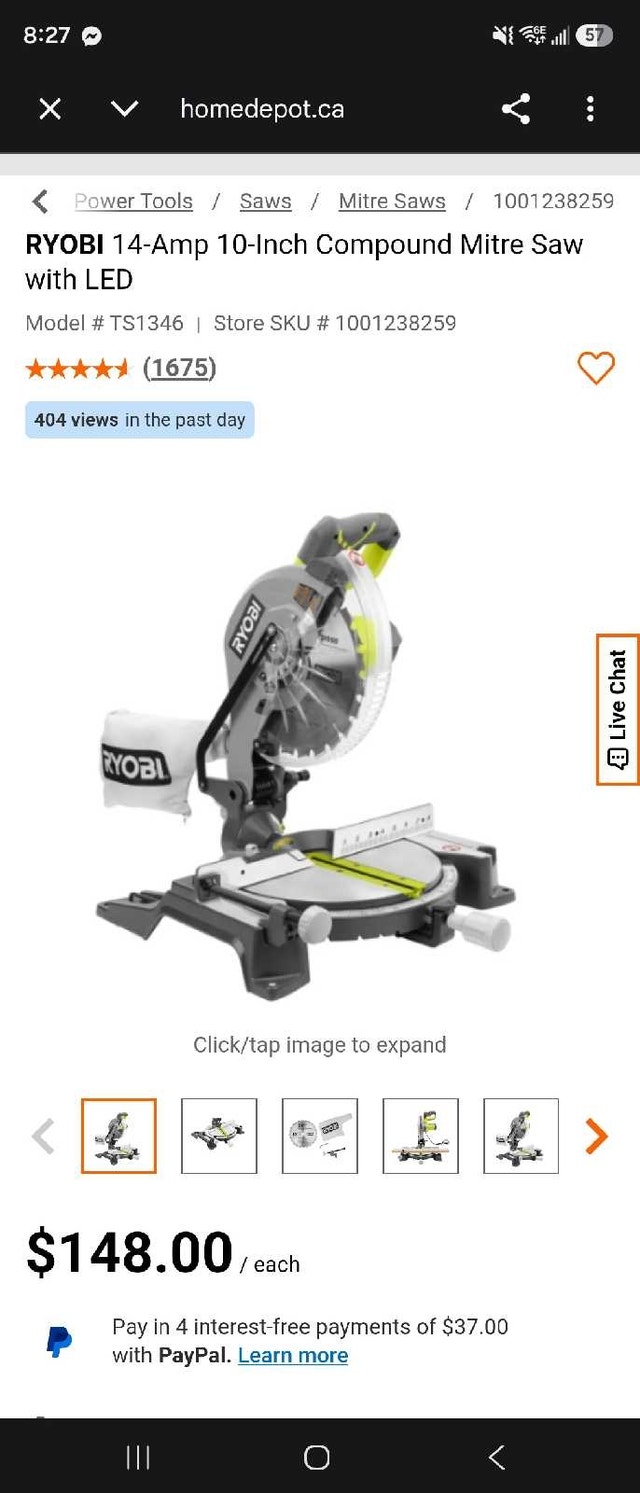 RYOBI TS1346 10" Compound Miter Saw – Excellent Condition - photo 5