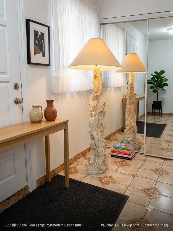 Vintage 1980s Postmodern Plaster Floor Lamp – Brutalist Faux Sto - photo 2