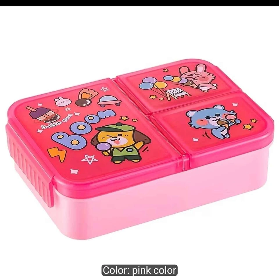Pink 3-Compartment Microwave-Safe Sealed Lunch Box