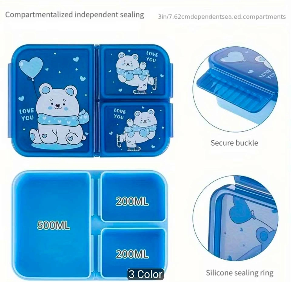 Pink 3-Compartment Microwave-Safe Sealed Lunch Box - photo 2