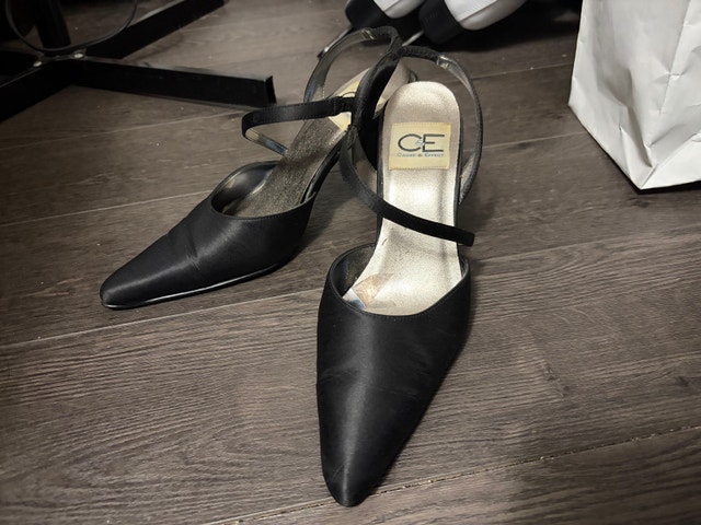 Cause & Effect Black Satin Slingback Heels