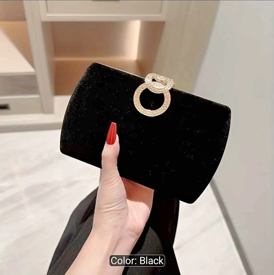 Velvet Banquet Bag Rhinestone Buckle Evening Clutch
