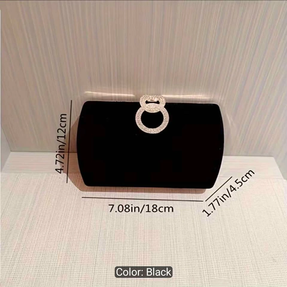 Velvet Banquet Bag Rhinestone Buckle Evening Clutch - photo 3