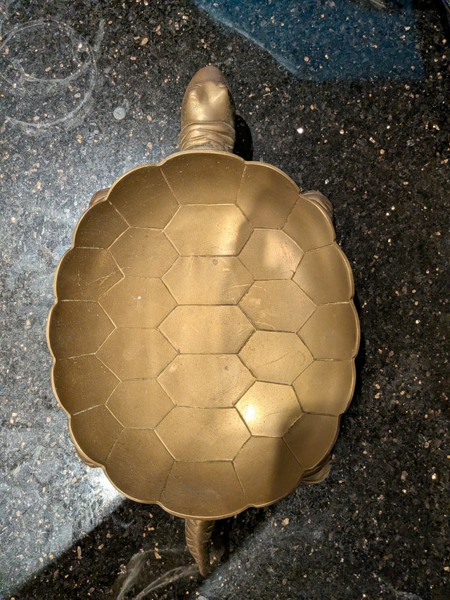 Vintage solid Brass Turtle Dish 7" x 12"