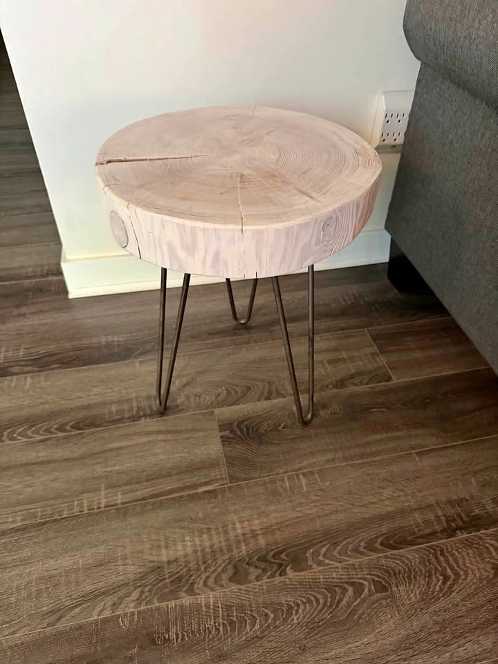 Live Edge Wood Slice Side Table with Hairpin Legs