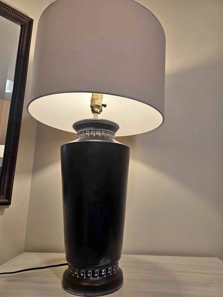 Black Ceramic Table Lamp with Greek Key Detail
