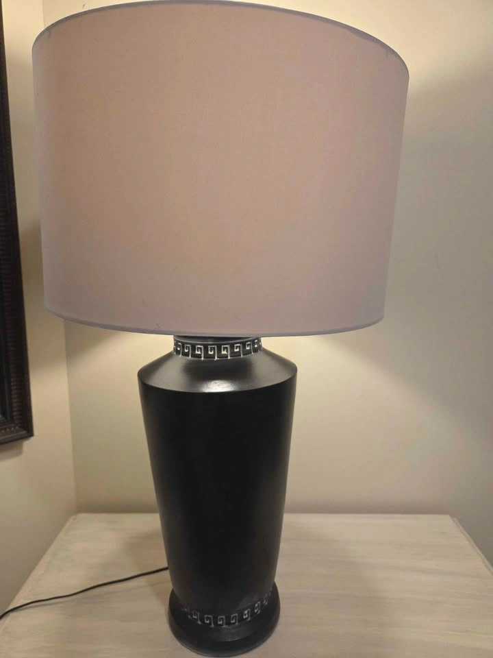 Black Ceramic Table Lamp with Greek Key Detail - photo 3