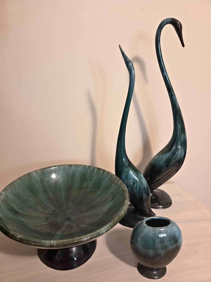 Blue Mountain Pottery 4-Piece Green Drip Glaze Set