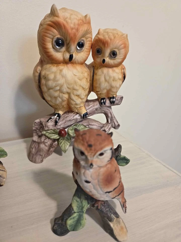 Vintage Porcelain Owl Figurine Set