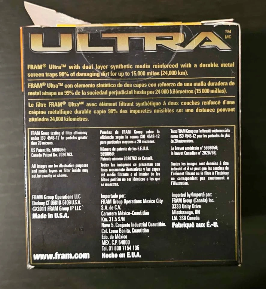FACTORY SEALED: FRAM Ultra Synthetic Oil Filter XG3614 - photo 2