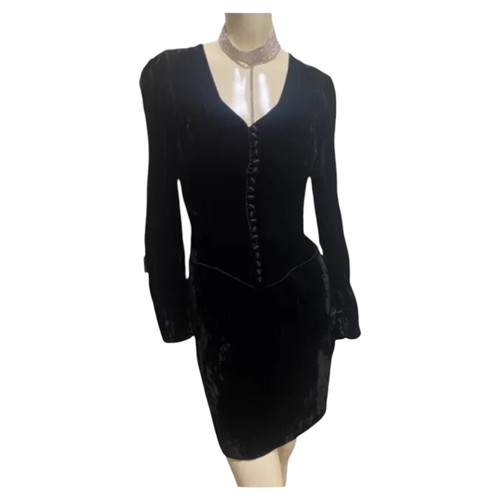 Vintage 80s Ritva Westenius Black Velvet Dress XS