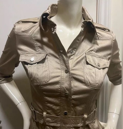 Karen Millen Satin Safari Beige Military Utility Dress US 6 - photo 2
