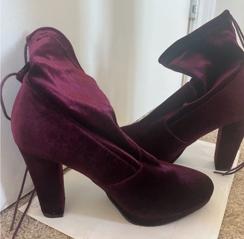 New Look Velvet Boots Size 39 Plum Burgundy Autumn Winter