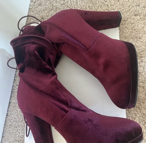 New Look Velvet Boots Size 39 Plum Burgundy Autumn Winter - photo 2