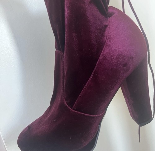New Look Velvet Boots Size 39 Plum Burgundy Autumn Winter - photo 3