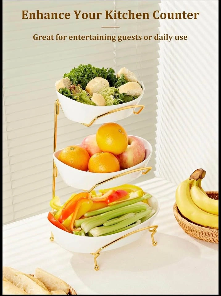 Brand new 3 tiers porcelain dishes fruit stand