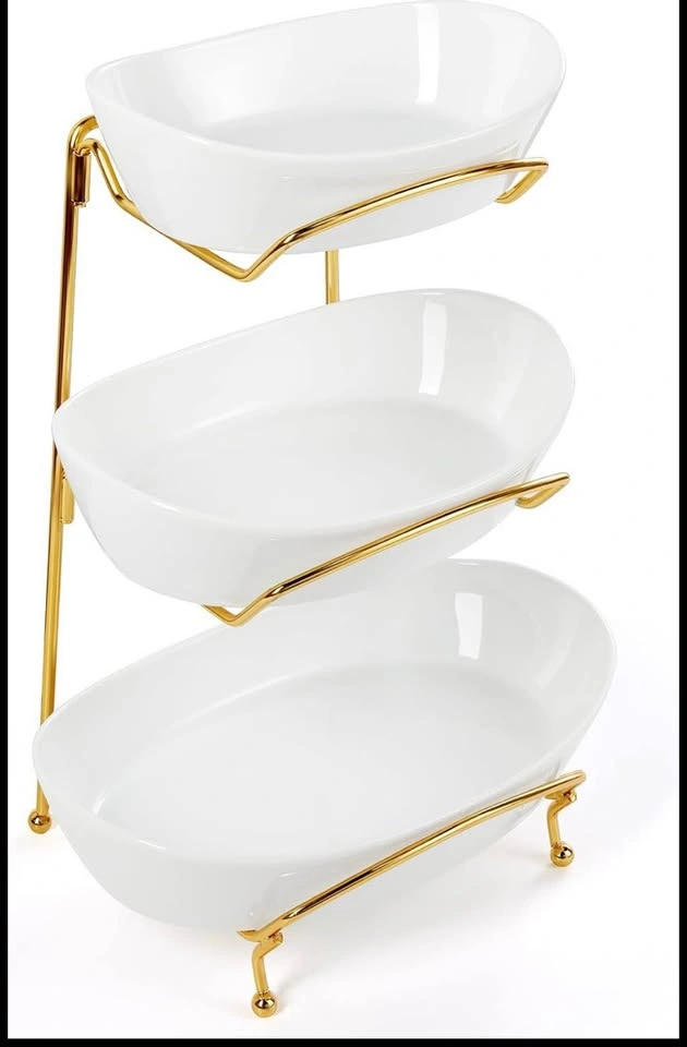 Brand new 3 tiers porcelain dishes fruit stand - photo 2