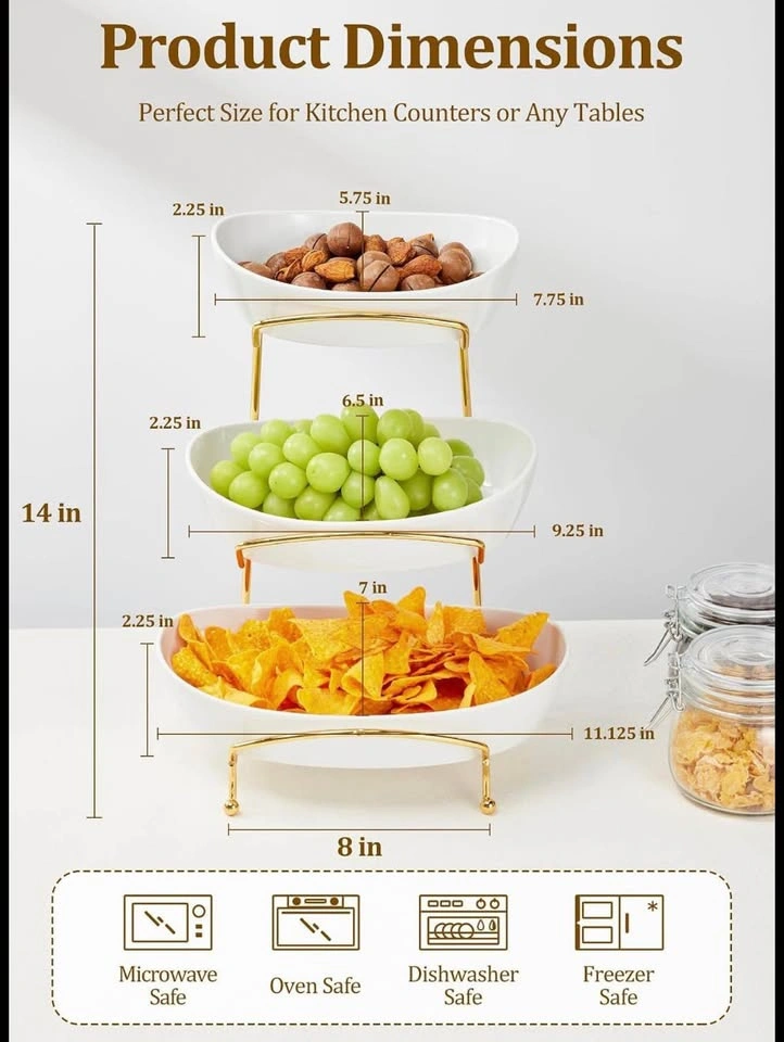 Brand new 3 tiers porcelain dishes fruit stand - photo 3