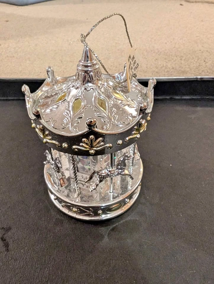 Silver Carousel Christmas Ornament