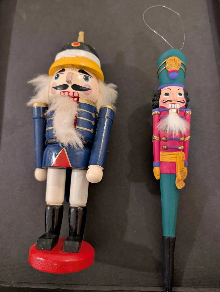 Wooden Nutcracker and Nutcracker Ornament Set