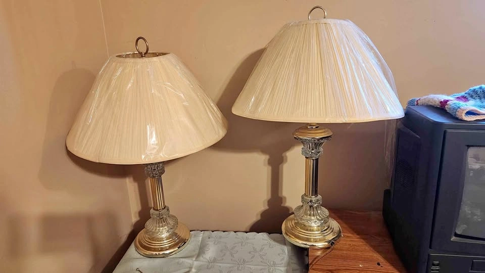 Pair of Brass and Glass Table Lamps