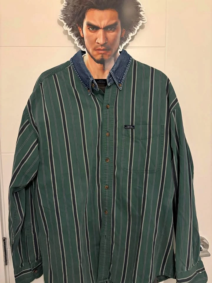 Chaps Ralph Lauren green striped denim shirt