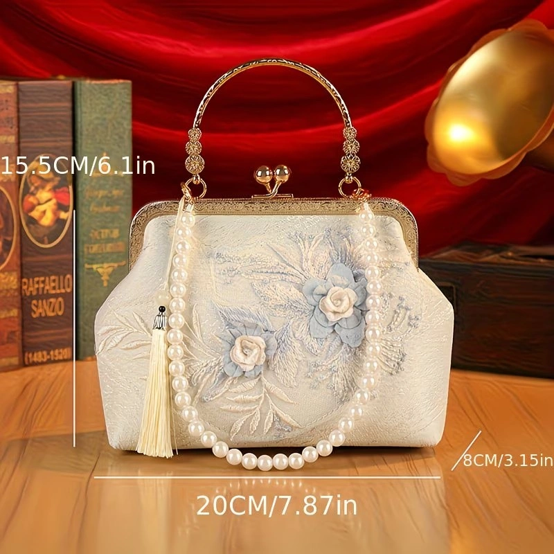 Elegant Floral Embroidered Pearl Handle Clutch Purse - photo 4