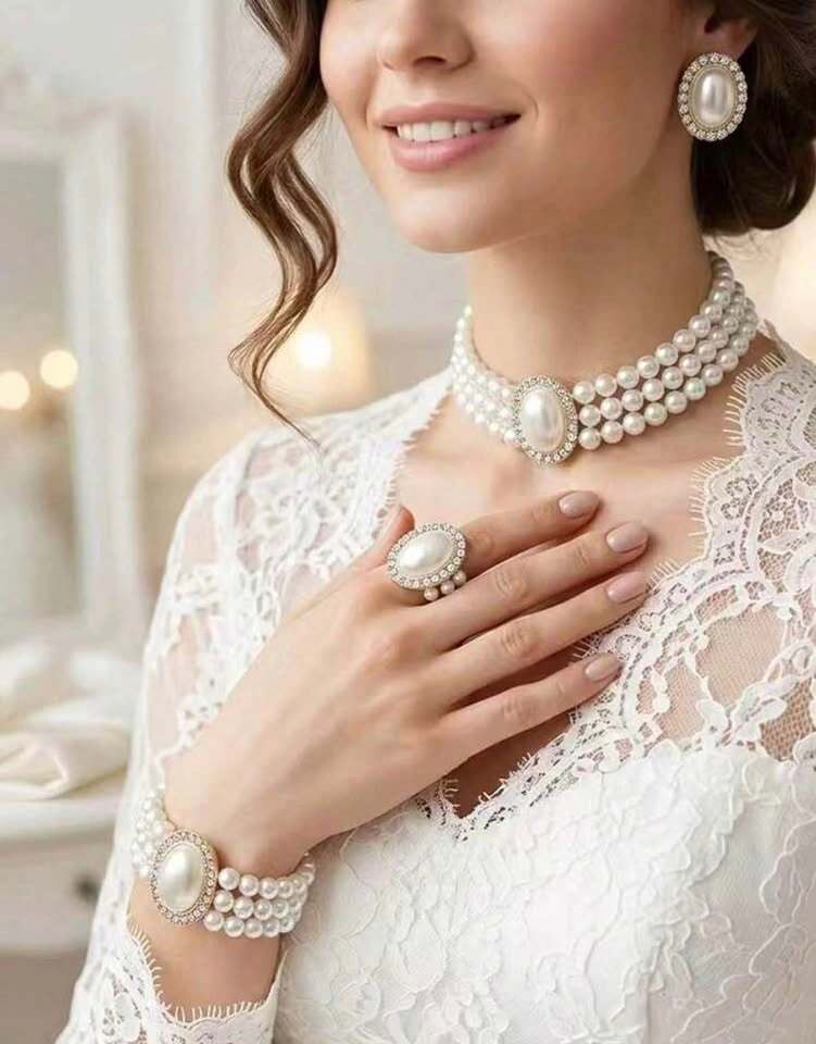 4-Piece Faux Pearl and Rhinestone Jewelry Set