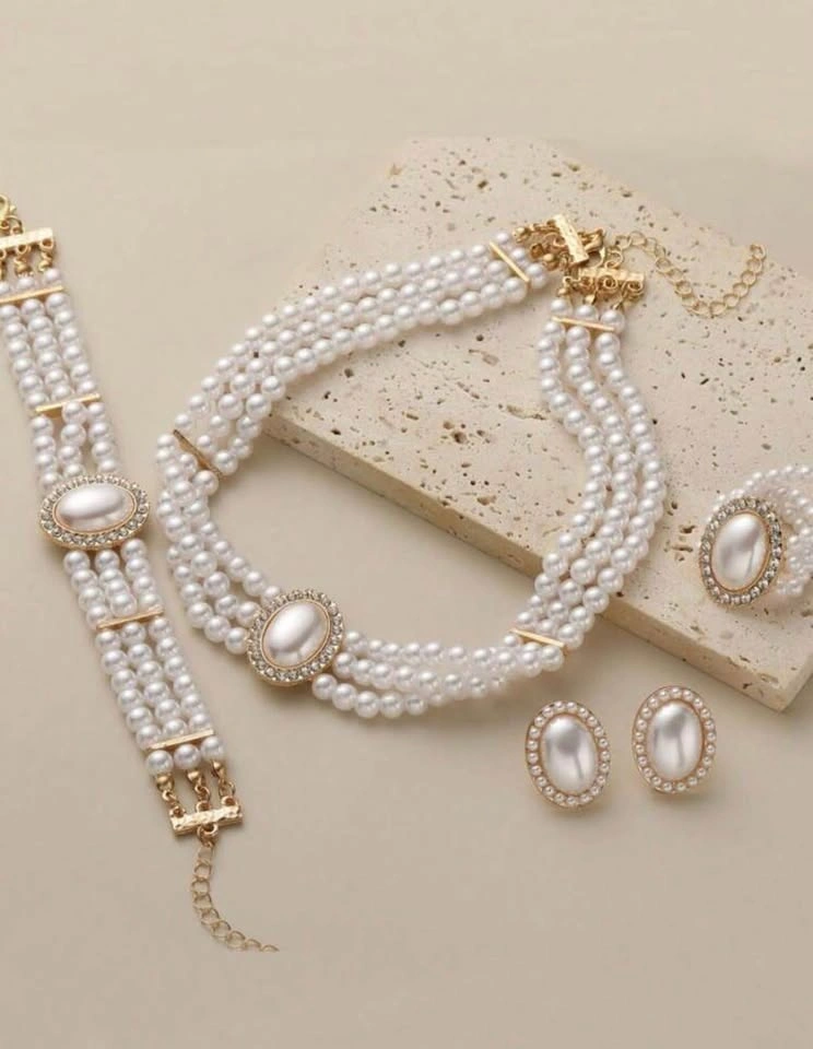 4-Piece Faux Pearl and Rhinestone Jewelry Set - photo 2
