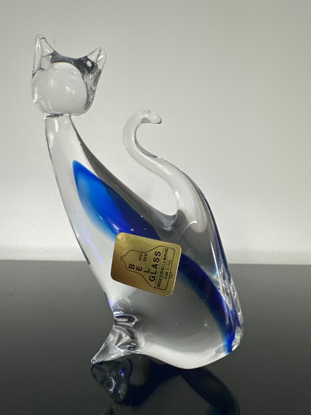 Vintage hand-blown Murano art glass cat figurine