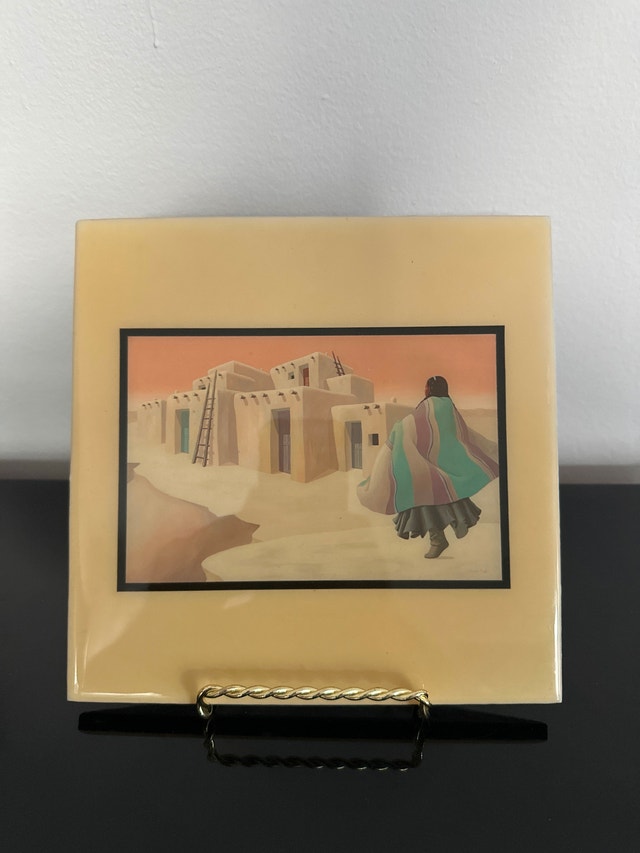 Vintage ceramic art tile by Deborah Hiatt, "Spirit and Nature"