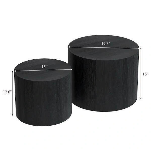 Set of 2 Black Wood Grain Drum Coffee Tables - photo 3