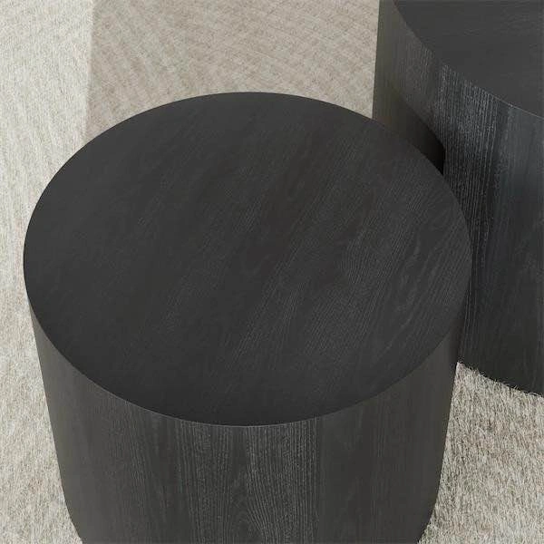 Set of 2 Black Wood Grain Drum Coffee Tables - photo 4